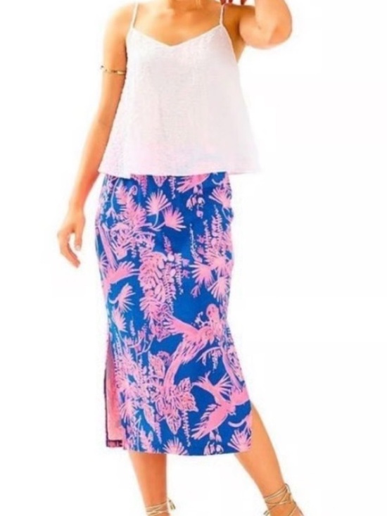 Lilly Pulitzer Dresses & Skirts - Lilly Pulitzer Kemi Midi Indigo Night Caw Skirt in Blue & Pink Size S